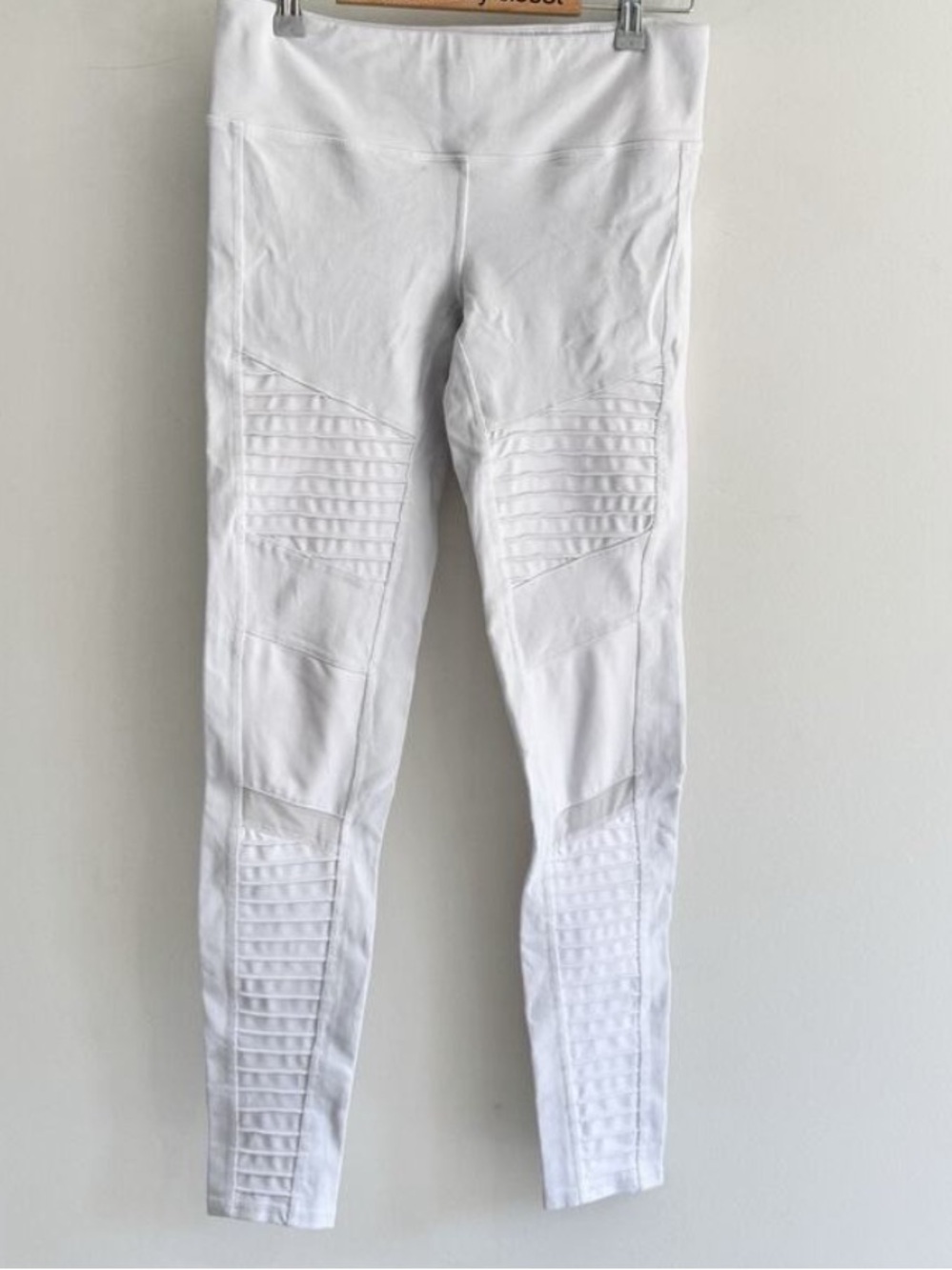 ALO Yoga White Moto High Rise Leggings Sheer Mesh Panels Size XS
